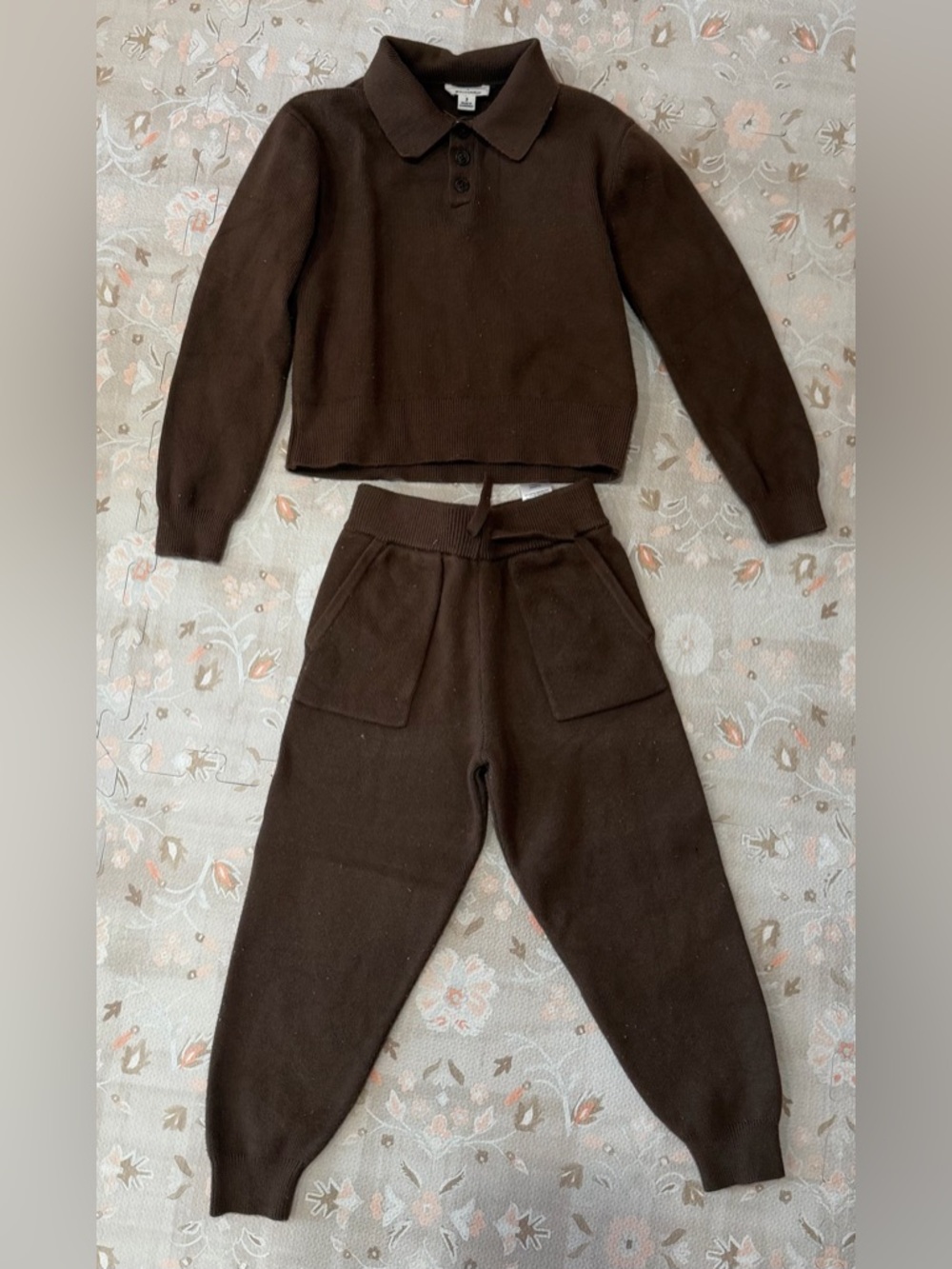 Brown Knit Sweatpants & Polo Set